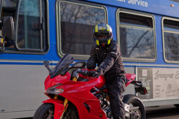 Motorcycle driving in downtown Edmonton